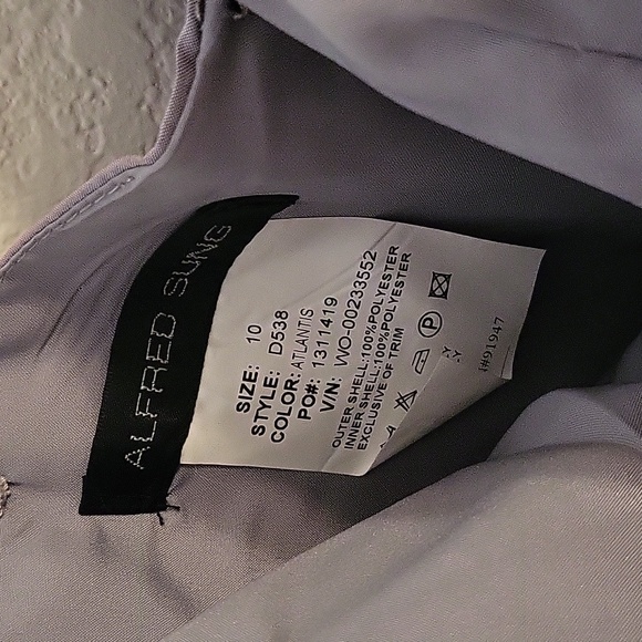 NWT Alfred Sung Iridescent Lt Grey Strapless Cocktail Dress Sz 10 Pockets, Belt - Picture 14 of 14